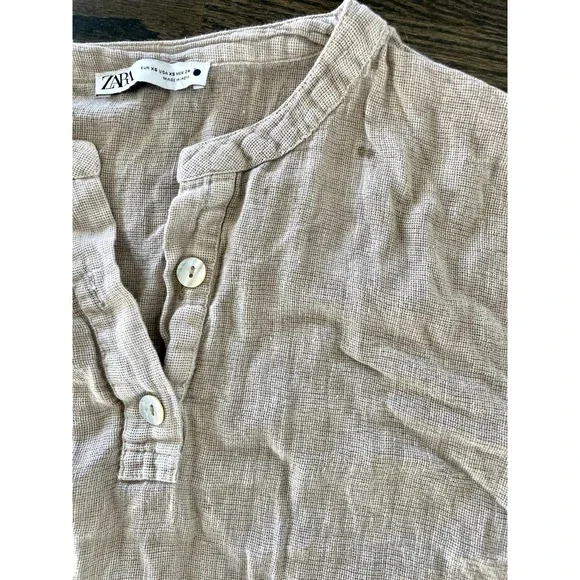 Zara beige flax linen distressed peasant cropped top XS - Picture 4 of 5